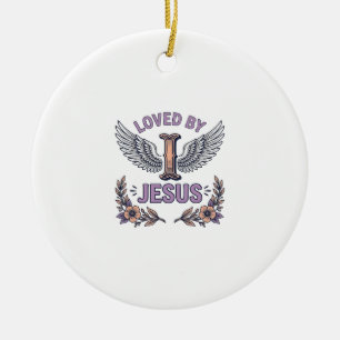 Loved By Jesus Vintage Christian Floral T-Shirt De Ceramic Ornament