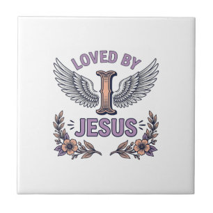 Loved By Jesus Vintage Christian Floral T-Shirt De Ceramic Tile