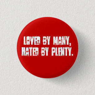 Loved by many, hated by plenty. 3 cm round badge