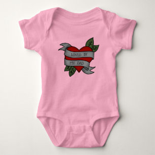 LOVED BY MY DAD - Heart-sash tattoo  Baby Bodysuit