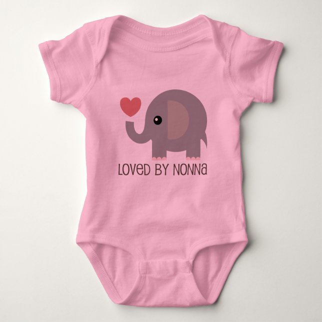 Loved By Nonna Heart Elephant Baby Bodysuit (Front)