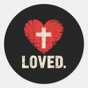 Loved Cross Heart Christian Valentines Day Classic Round Sticker