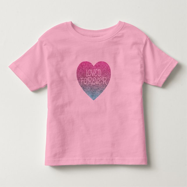 Loved Forever Sequin Heart Modern Girls T-Shirt (Front)