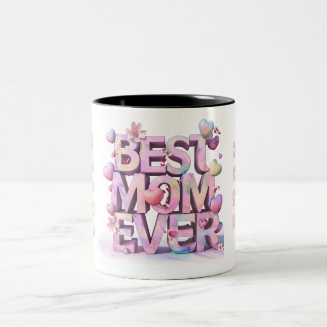 *~ Loved Hugs Mother Day Hearts 3D Flowers AP72 Two-Tone Coffee Mug (Center)