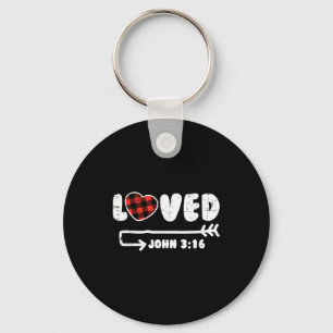 Loved John 3_16 Heart Valentines Day Bible Christi Key Ring