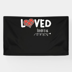 Loved John 3 16 Red Plaid Heart Christian Valentin Banner