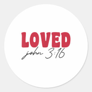 Loved John 3_16 Retro Style Valentines Day  Classic Round Sticker