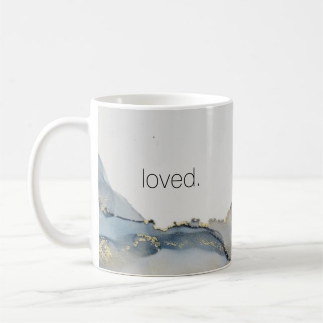 Loved Light Blue White Ink Modern Abstract Coffee Mug (Left)
