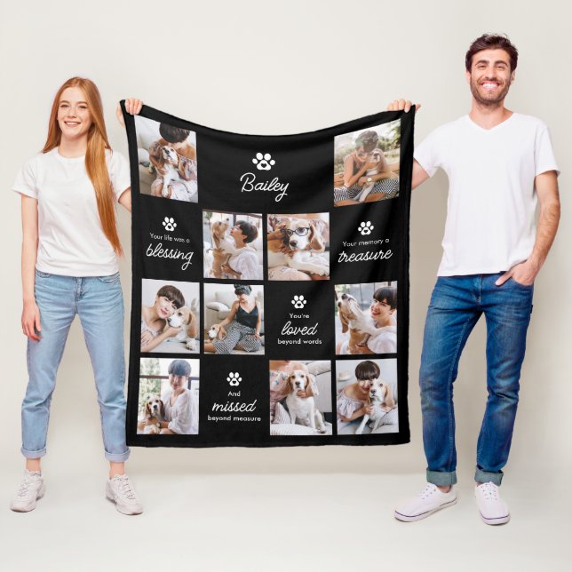 Loved & Missed Pet Dog Memorial 10-Photo Collage Fleece Blanket (In Situ)