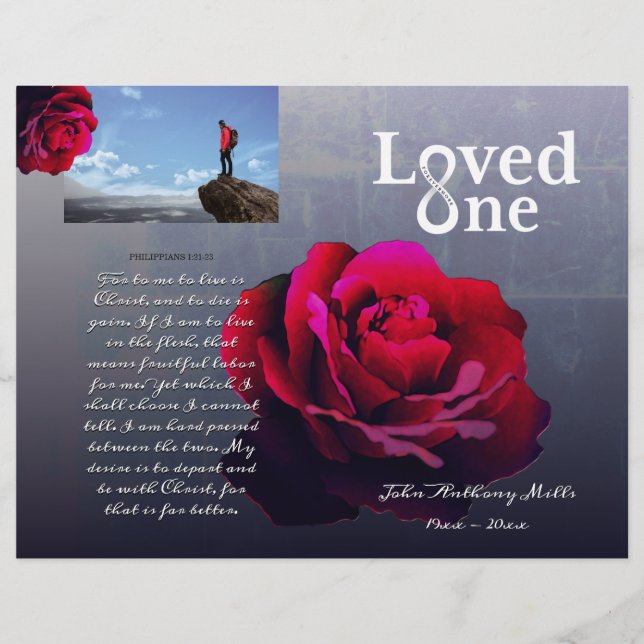 Loved One Red Rose Memorial Service Program Flyer (Front)