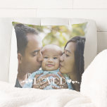 LOVED Photo Hearts Personalised Cushion<br><div class="desc">Create a photo throw pillow with one or two photos for someone LOVED with this easy-to-upload full-bleed photo template. The design features a modern typography title design accented with hearts and your custom text in white as a photo overlay. The design is duplicated on both sides and offers the option...</div>