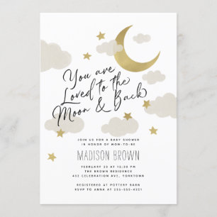Loved to the Moon and Back Baby Shower Gold White Invitation
