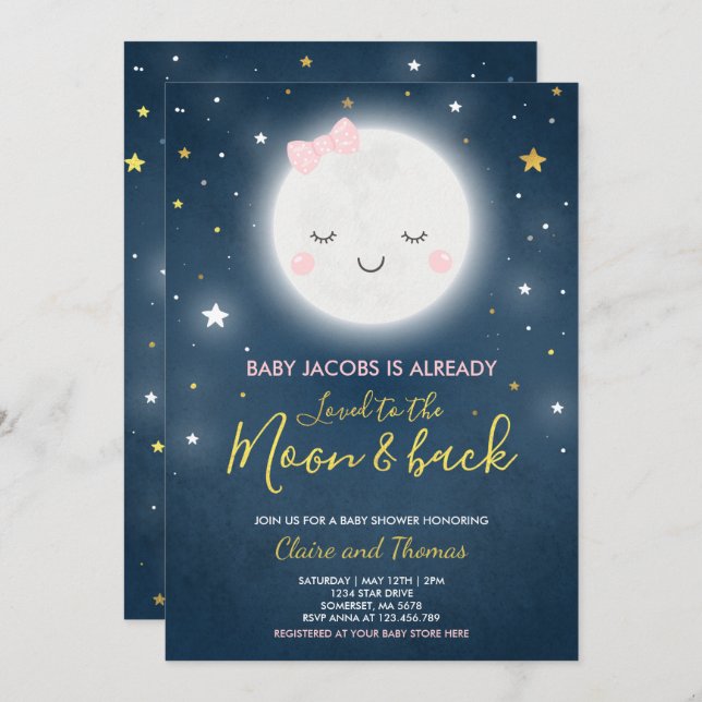 Loved To The Moon And Back Baby Shower Invitation (Front/Back)