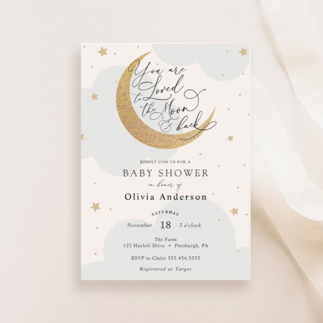 Loved to the Moon and Back Blue Baby Shower Invitation (Creator Uploaded)