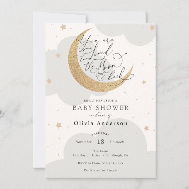 Loved to the Moon and Back Neutral Baby Shower Invitation (Front)