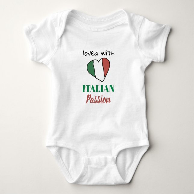 *~* LOVED WITH ITALIAN PASSION Heart Flag White Baby Bodysuit (Front)