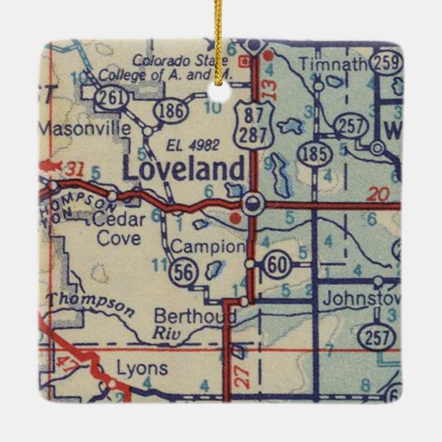 Loveland CO Vintage Map Ceramic Ornament (Back)