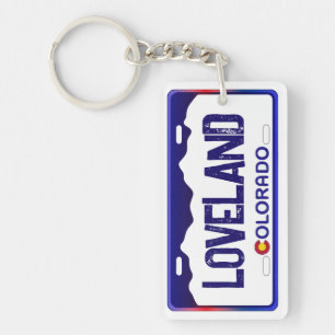 Loveland Colorado blue license plate keychain
