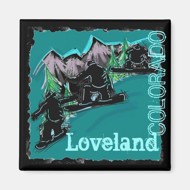 Loveland Colorado snowboard magnet (Front)