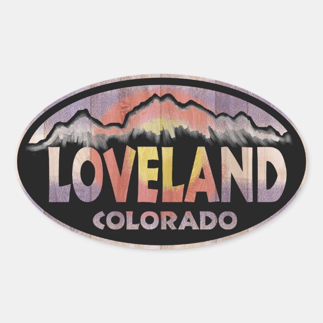 Loveland Colorado wood flag oval stickers (Front)
