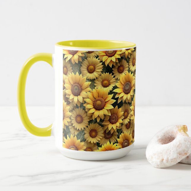 Lovely 3D Sunflowers Mug (With Donut)