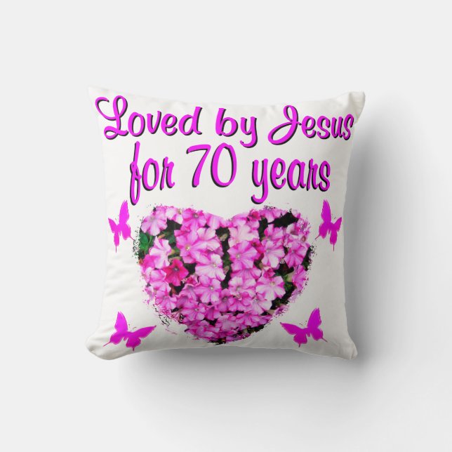 LOVELY 70TH BIRTHDAY PINK FLORAL PHOTO DESIGN CUSHION (Front)