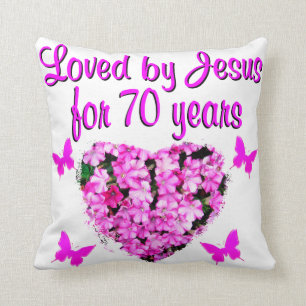 LOVELY 70TH BIRTHDAY PINK FLORAL PHOTO DESIGN CUSHION
