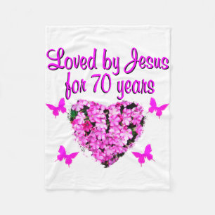 LOVELY 70TH BIRTHDAY PINK FLORAL PHOTO DESIGN FLEECE BLANKET