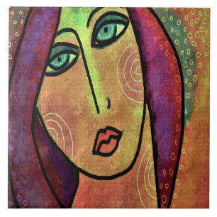 Lovely Abstract Digital Painting of a Woman Ceramic Tile