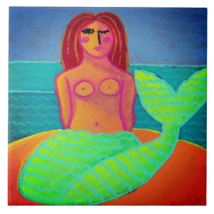 Lovely Abstract Mermaid Painting  Ceramic Tile