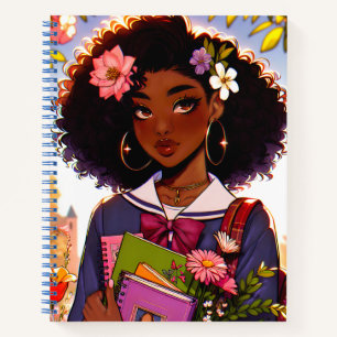 Lovely African-American Anime` School Girl Notebook