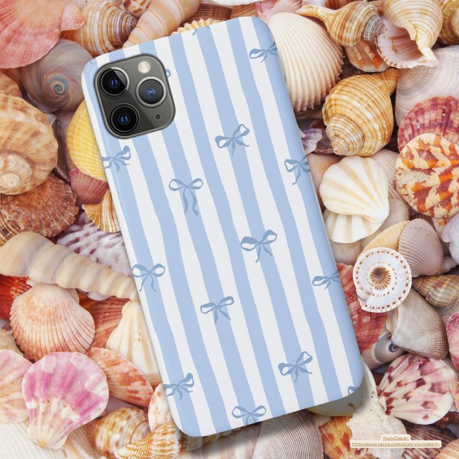 Lovely and girly bows and stripes Pastel blue Case-Mate iPhone Case (Creator Uploaded)