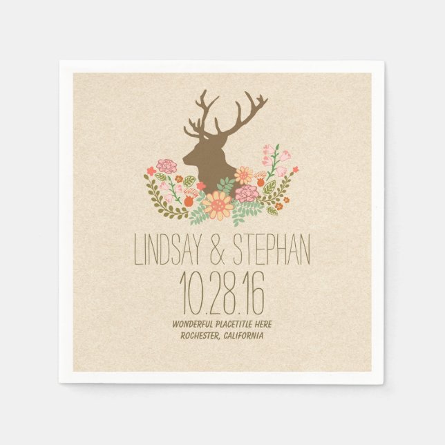 Lovely and Romantic Deer Wedding Paper Napkins (Front)