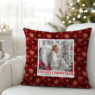 Lovely Angel Red Gold Personalized Custom Christma Cushion
