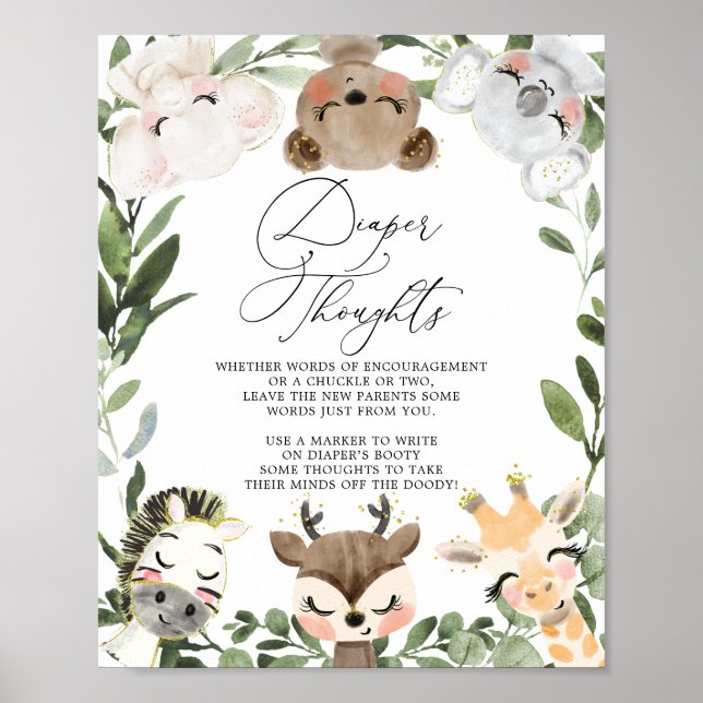 Lovely Animals Baby Shower Diaper Thoughts Sign (Front)