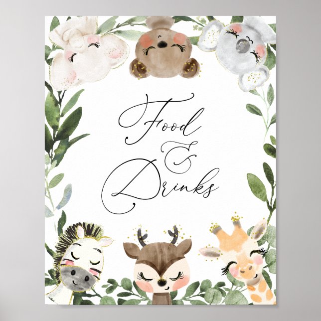 Lovely Animals Baby Shower Food and Drinks Sign (Front)
