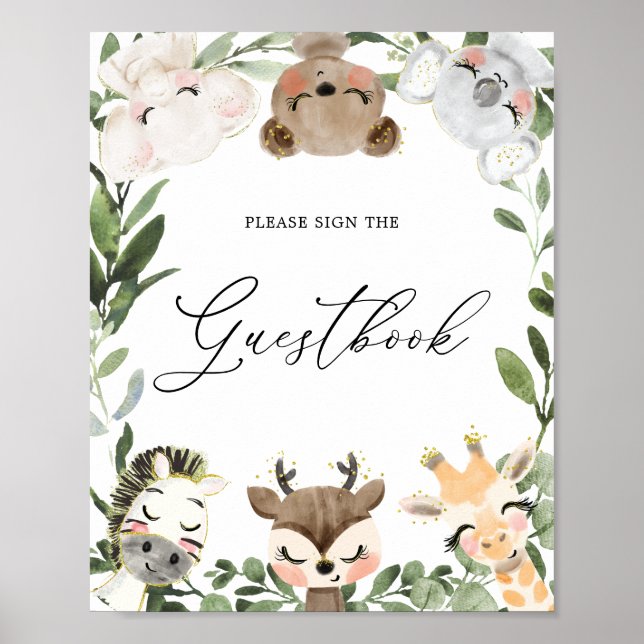 Lovely Animals Baby Shower Guestbook Sign (Front)