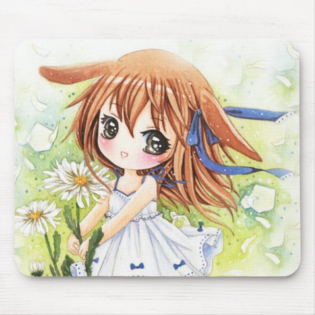 Lovely anime girl with daisy mouse pad (Front)