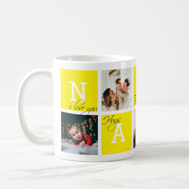 Lovely Appreciation Nanny 5 Photo Collage Yellow Coffee Mug (Left)