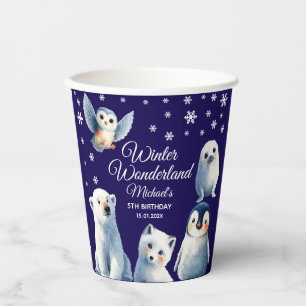 Lovely Arctic Animals Blue Winter Kids' Birthday Paper Cups