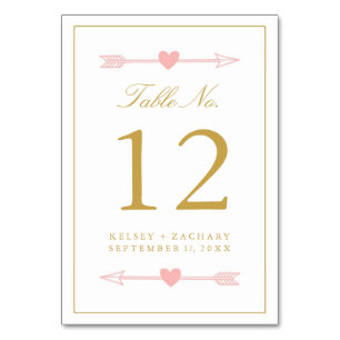 Lovely Arrows Table Number Card / Blush & Gold