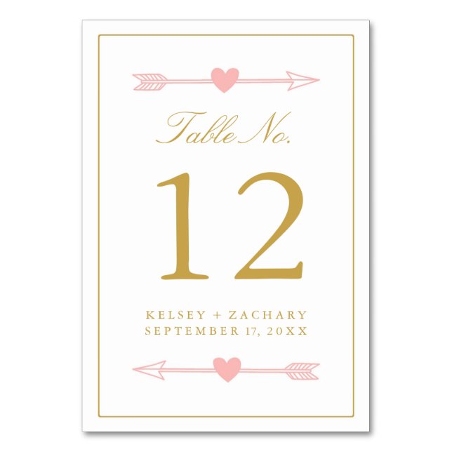 Lovely Arrows Table Number Card / Blush & Gold (Front)