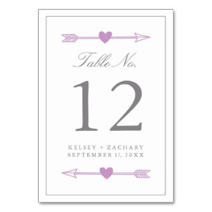 Lovely Arrows Table Number Card / Lilac and Grey