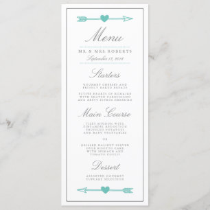 Lovely Arrows Wedding Dinner Menu / Teal & Grey