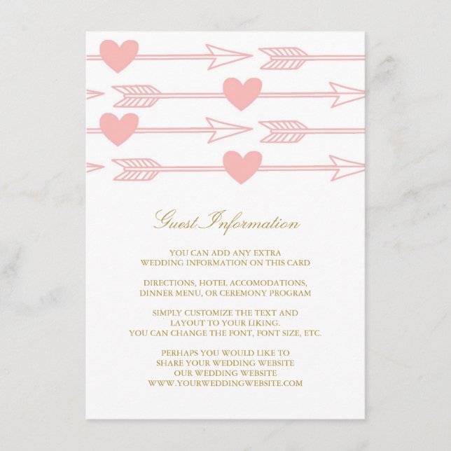 Lovely Arrows Wedding Insert Card / Blush & Gold (Front)