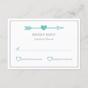 Lovely Arrows Wedding RSVP Card / Teal & Grey