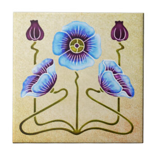 Lovely Art Nouveau Floral on Stone Ceramic Tile