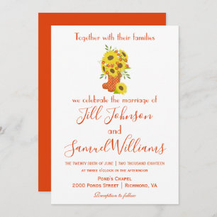 Lovely Autumn Theme Sunflower Boot Vase Wedding In Invitation