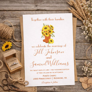 Lovely Autumn Theme Sunflower Boot Vase Wedding In Invitation