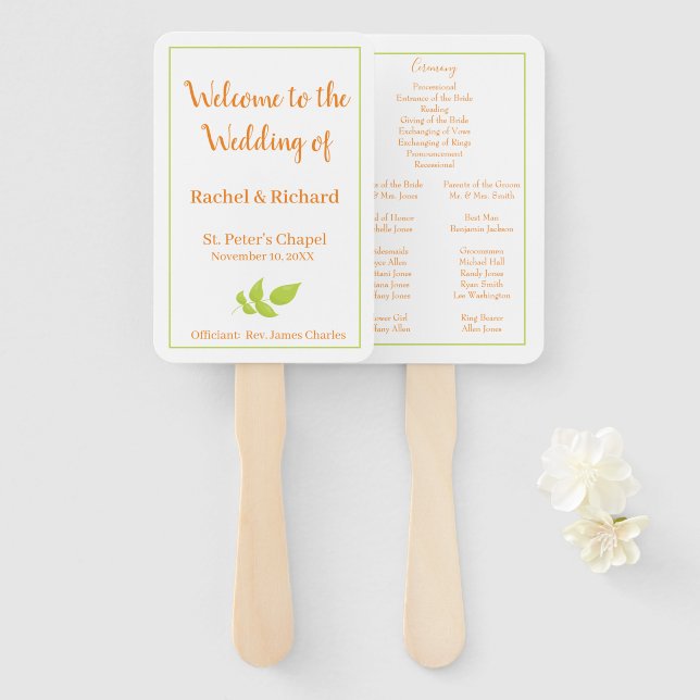 Lovely Autumn Wedding Program Hand Fan (Front and Back)